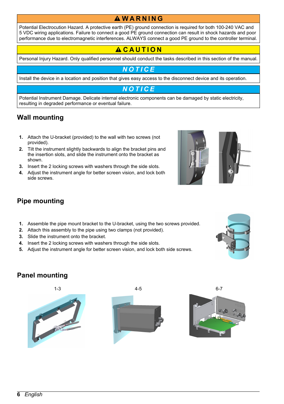 Wall mounting, Pipe mounting, Panel mounting | Hach-Lange ORBISPHERE KM1100 Basic User Manual User Manual | Page 6 / 350