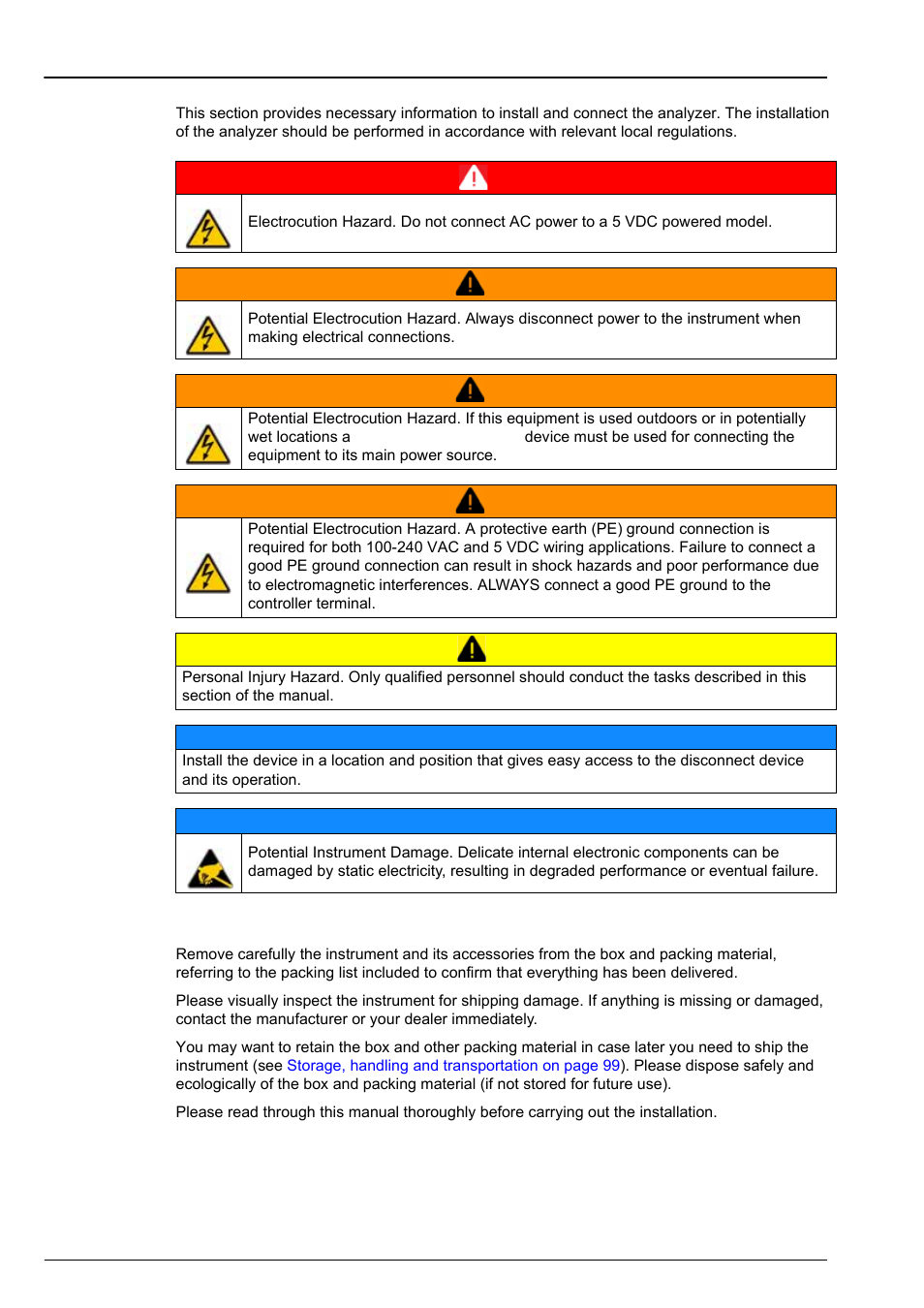 Section 3 installation, 1 unpacking | Hach-Lange ORBISPHERE K1100_M1100 Operator Manual User Manual | Page 23 / 114