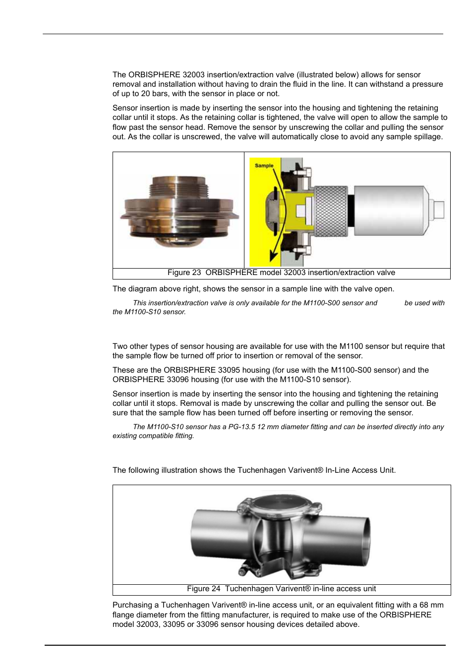 6 the 32003 insertion/extraction valve, 7 the 33095 and 33096 sensor housing, 8 tuchenhagen varivent® in-line access unit | Hach-Lange ORBISPHERE K1100_M1100 Operator Manual User Manual | Page 39 / 114