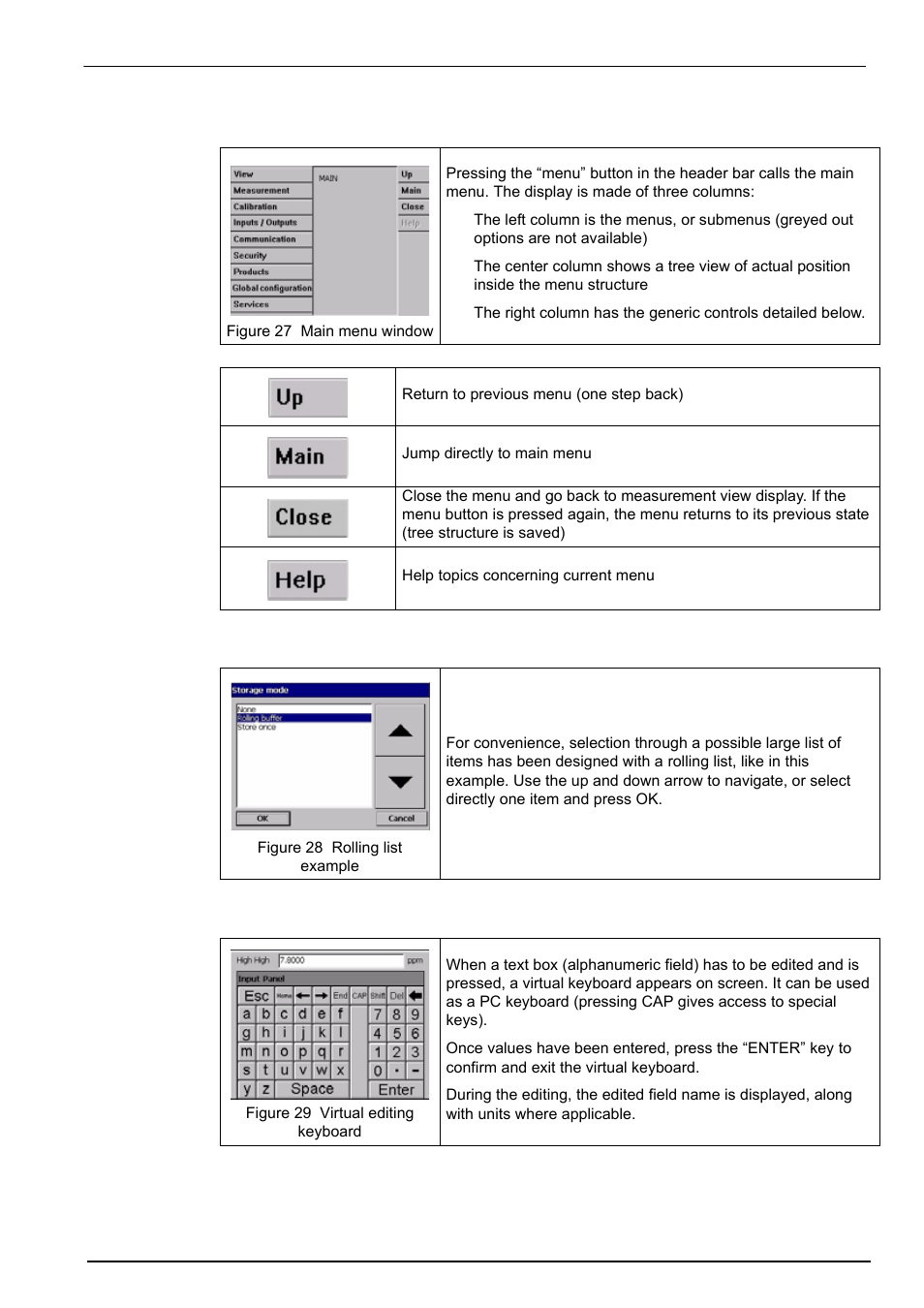 2 menu navigation, 3 rolling list, 4 virtual keyboard | Hach-Lange ORBISPHERE K1100_M1100 Operator Manual User Manual | Page 45 / 114