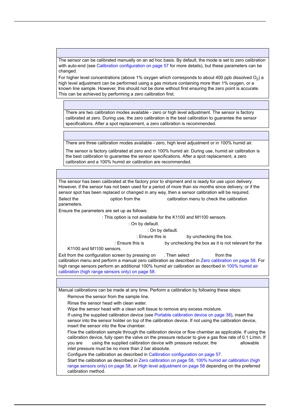 1 sensor calibration, Calibration menu | Hach-Lange ORBISPHERE K1100_M1100 Operator Manual User Manual | Page 58 / 114