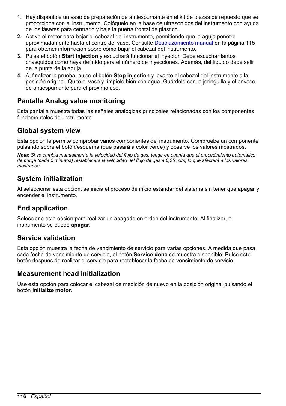 Pantalla analog value monitoring, Global system view, System initialization | End application, Service validation, Measurement head initialization | Hach-Lange ORBISPHERE 6110 Basic User Manual User Manual | Page 116 / 302