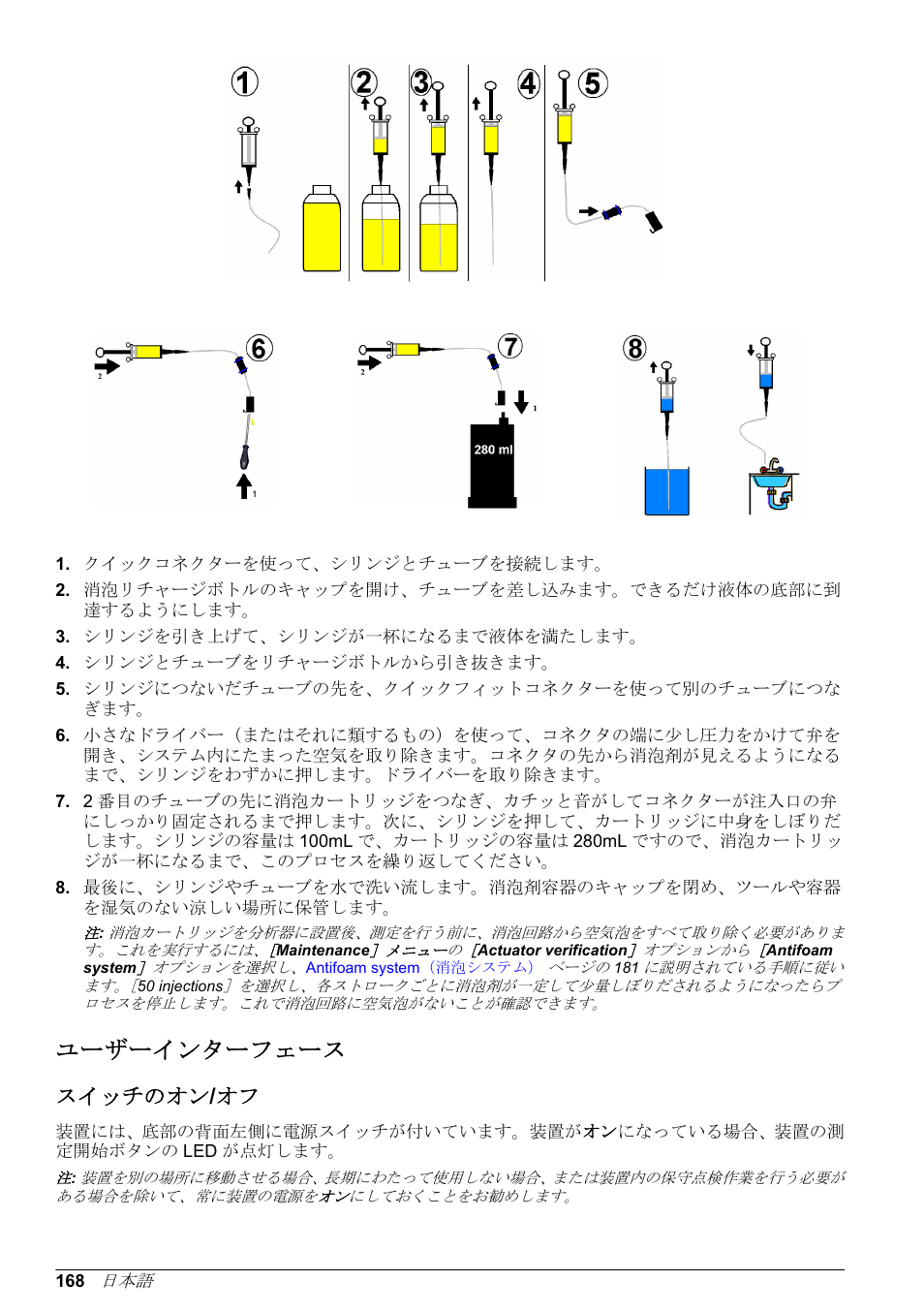 ユーザーインターフェース, スイッチのオン/‍オフ, スイッチのオン / オフ | Hach-Lange ORBISPHERE 6110 Basic User Manual User Manual | Page 168 / 302