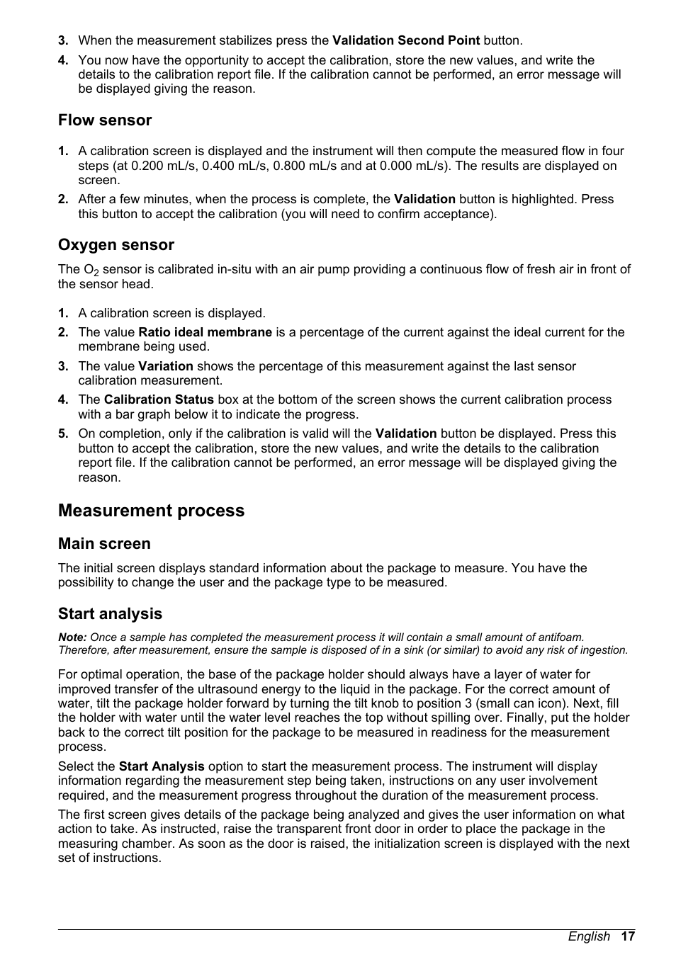 Flow sensor, Oxygen sensor, Measurement process | Main screen, Start analysis | Hach-Lange ORBISPHERE 6110 Basic User Manual User Manual | Page 17 / 302