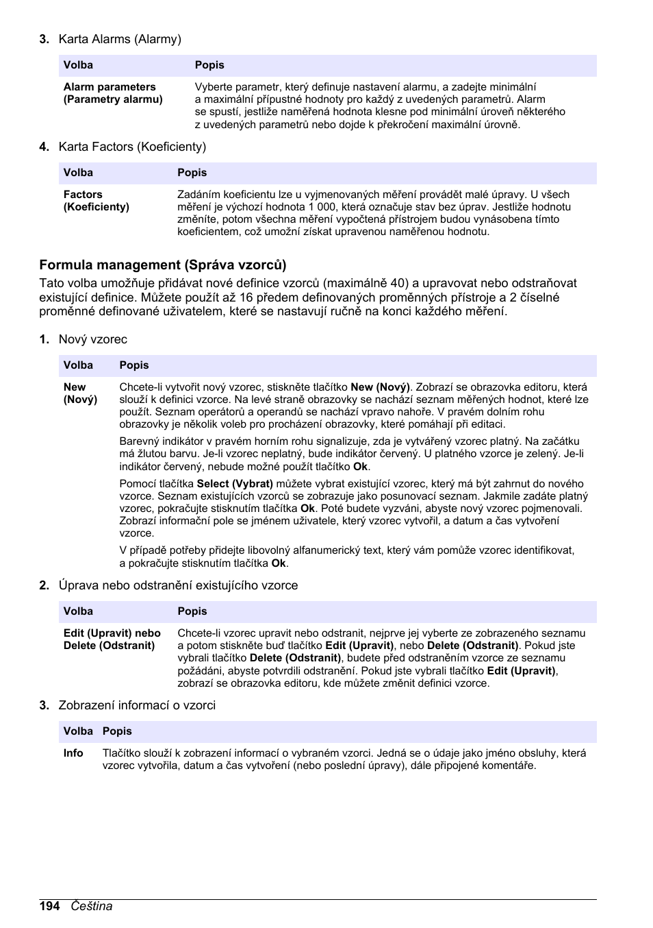 Formula management (správa vzorců), Formula management, Správa vzorců) | Hach-Lange ORBISPHERE 6110 Basic User Manual User Manual | Page 194 / 302