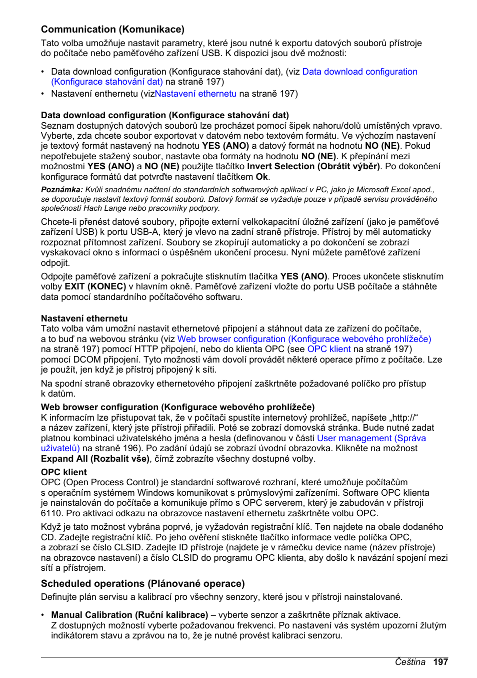 Communication (komunikace), Nastavení ethernetu, Opc klient | Scheduled operations (plánované operace) | Hach-Lange ORBISPHERE 6110 Basic User Manual User Manual | Page 197 / 302