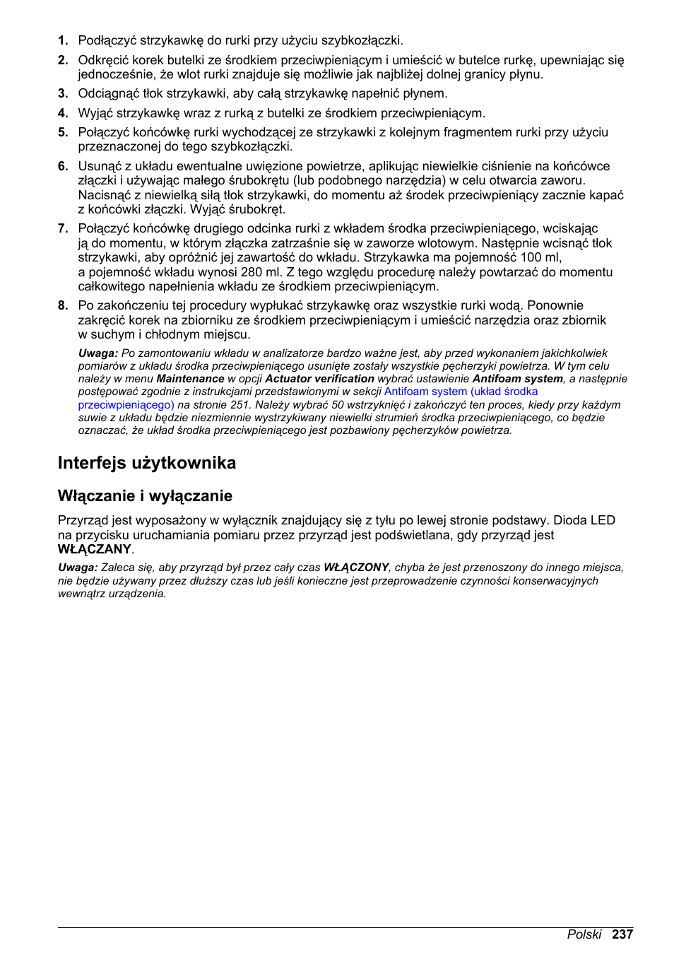 Interfejs użytkownika, Włączanie i wyłączanie | Hach-Lange ORBISPHERE 6110 Basic User Manual User Manual | Page 237 / 302