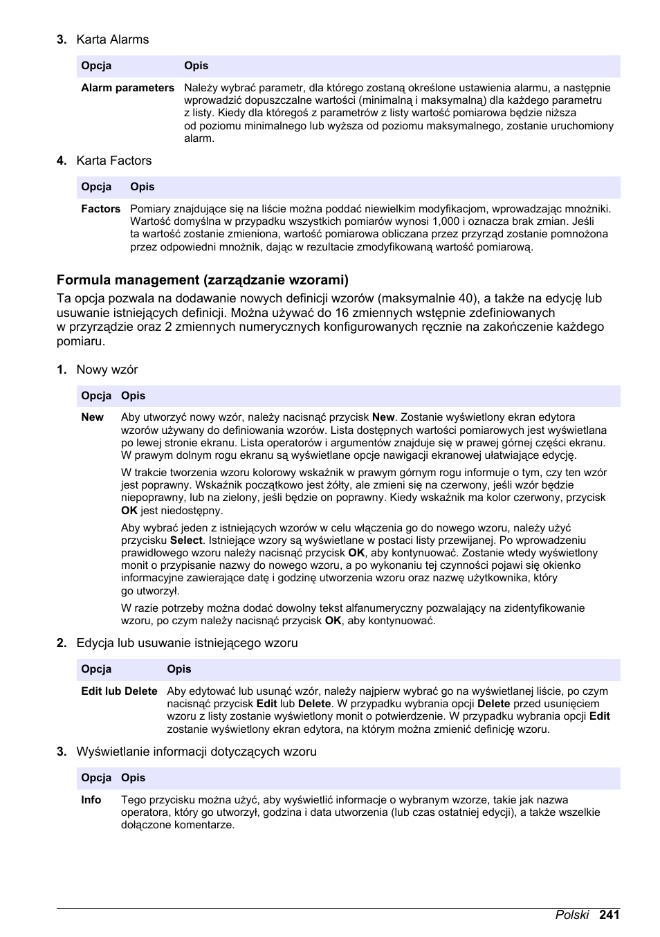 Formula management (zarządzanie wzorami), Na stronie 241 | Hach-Lange ORBISPHERE 6110 Basic User Manual User Manual | Page 241 / 302