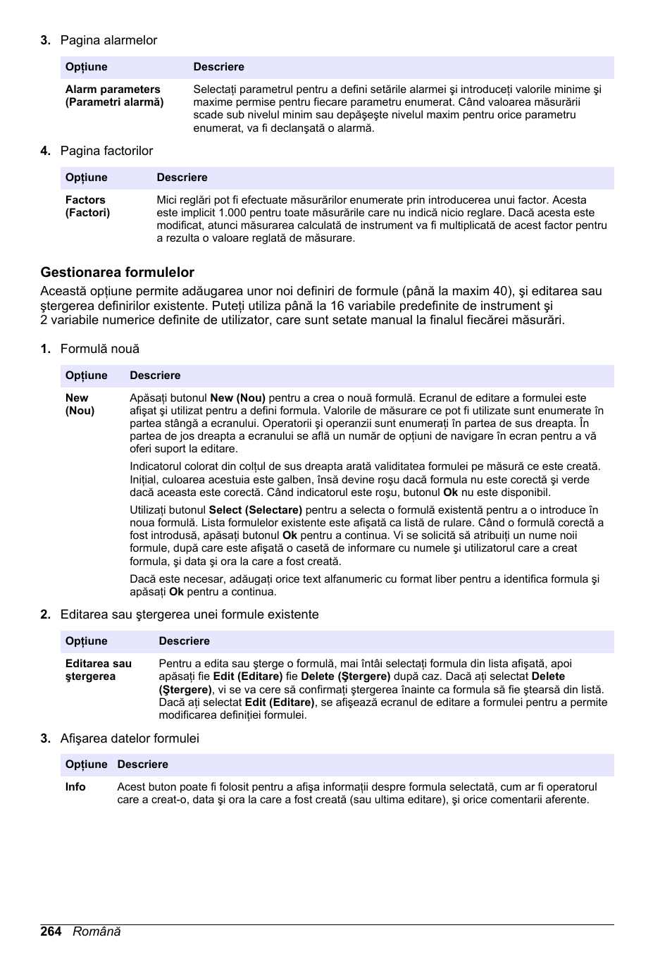 Gestionarea formulelor | Hach-Lange ORBISPHERE 6110 Basic User Manual User Manual | Page 264 / 302