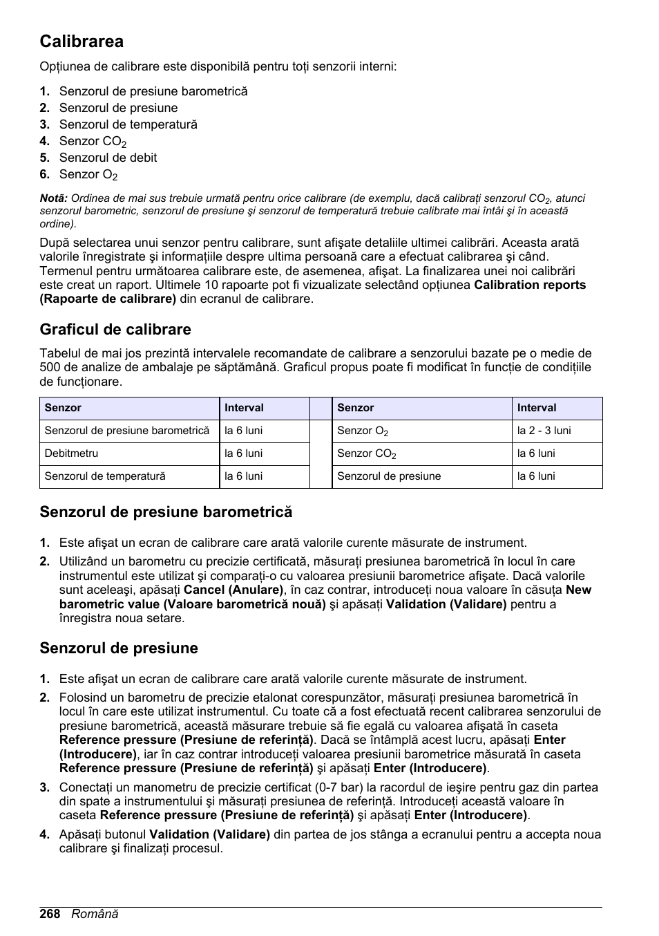 Calibrarea, Graficul de calibrare, Senzorul de presiune barometrică | Senzorul de presiune, Barometrică | Hach-Lange ORBISPHERE 6110 Basic User Manual User Manual | Page 268 / 302