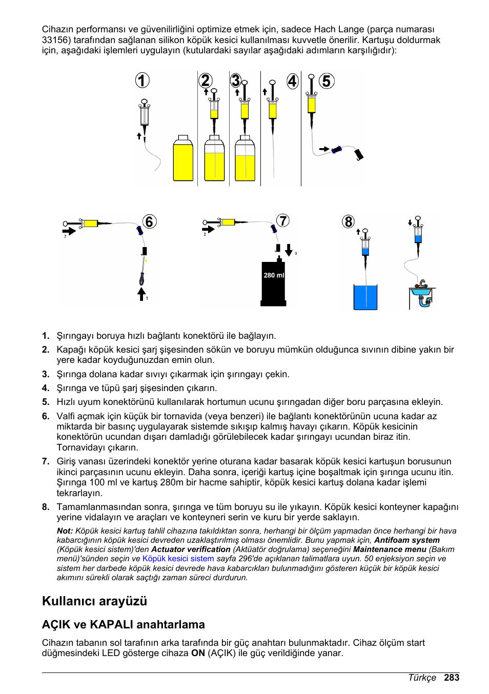 Kullanıcı arayüzü, Açik ve kapali anahtarlama | Hach-Lange ORBISPHERE 6110 Basic User Manual User Manual | Page 283 / 302