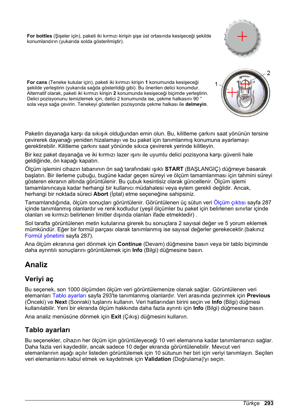 Analiz, Veriyi aç, Tablo ayarları | Analiz)- bakın, Sayfa 293 | Hach-Lange ORBISPHERE 6110 Basic User Manual User Manual | Page 293 / 302