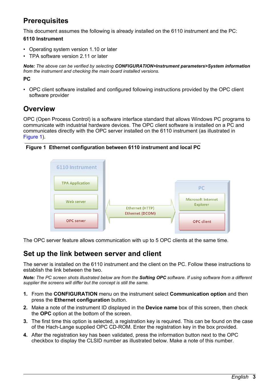 Prerequisites, Overview, Set up the link between server and client | Hach-Lange ORBISPHERE 6110 OPC Instruction Manual User Manual | Page 5 / 16