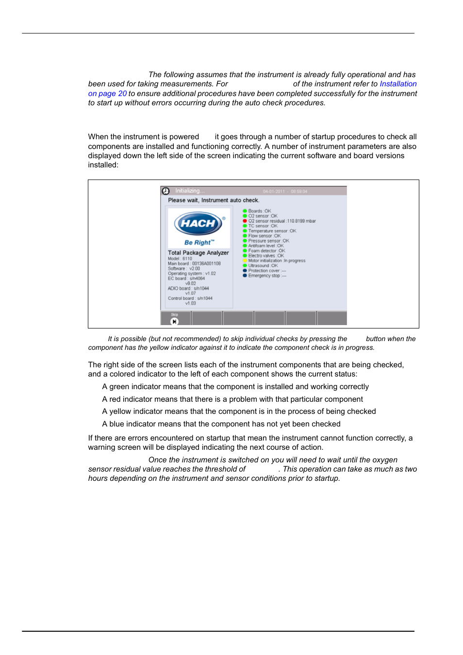 2 instrument startup, 1 instrument auto check, Tion. see | User interface and startup | Hach-Lange ORBISPHERE 6110 User Manual User Manual | Page 32 / 76