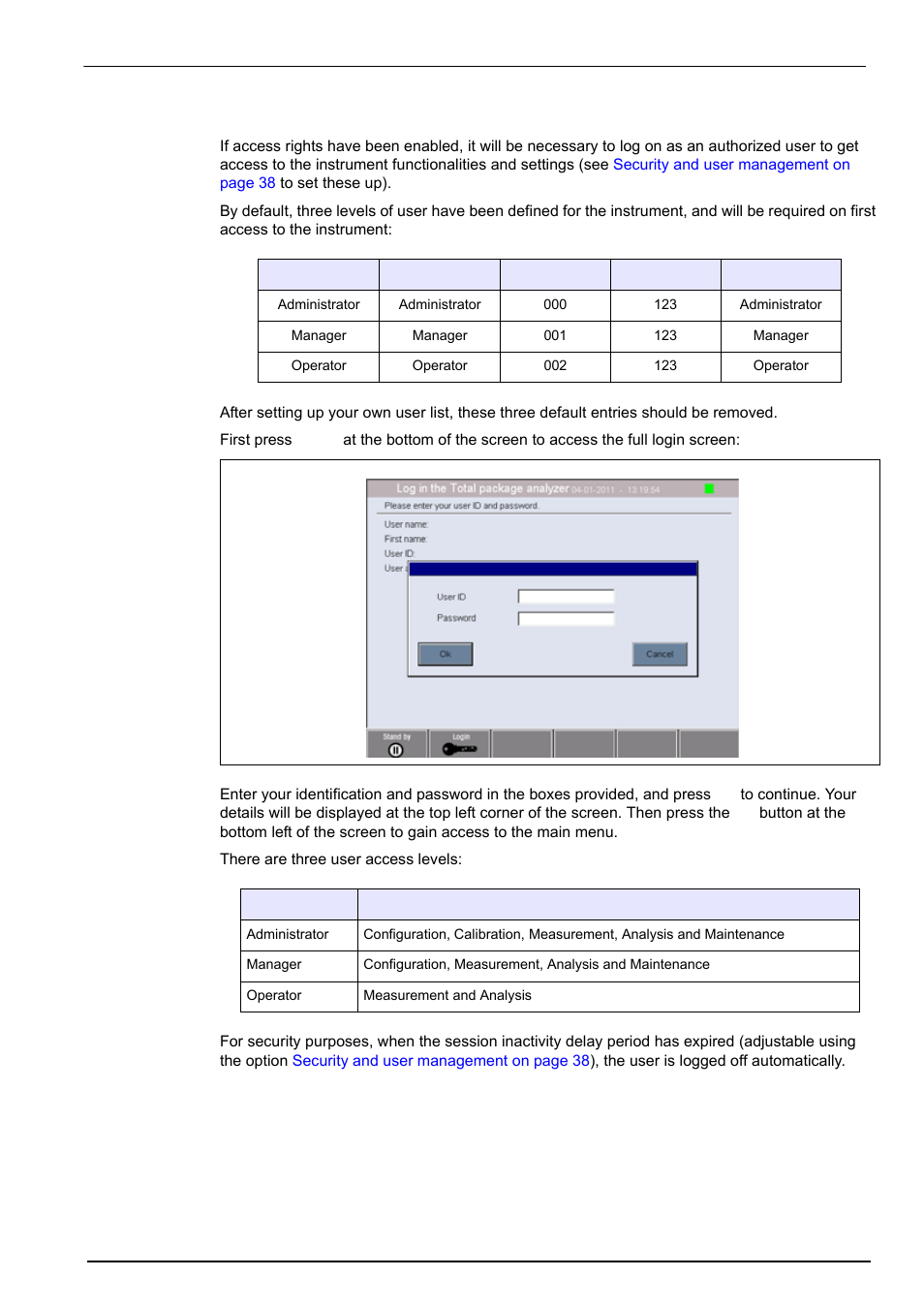 2 user identification and access level | Hach-Lange ORBISPHERE 6110 User Manual User Manual | Page 33 / 76