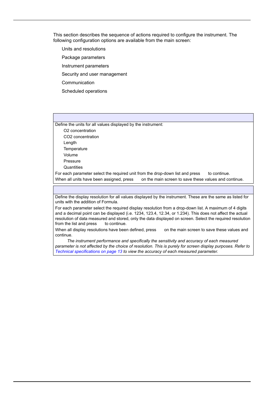 2 units and resolutions, Configuration | Hach-Lange ORBISPHERE 6110 User Manual User Manual | Page 36 / 76