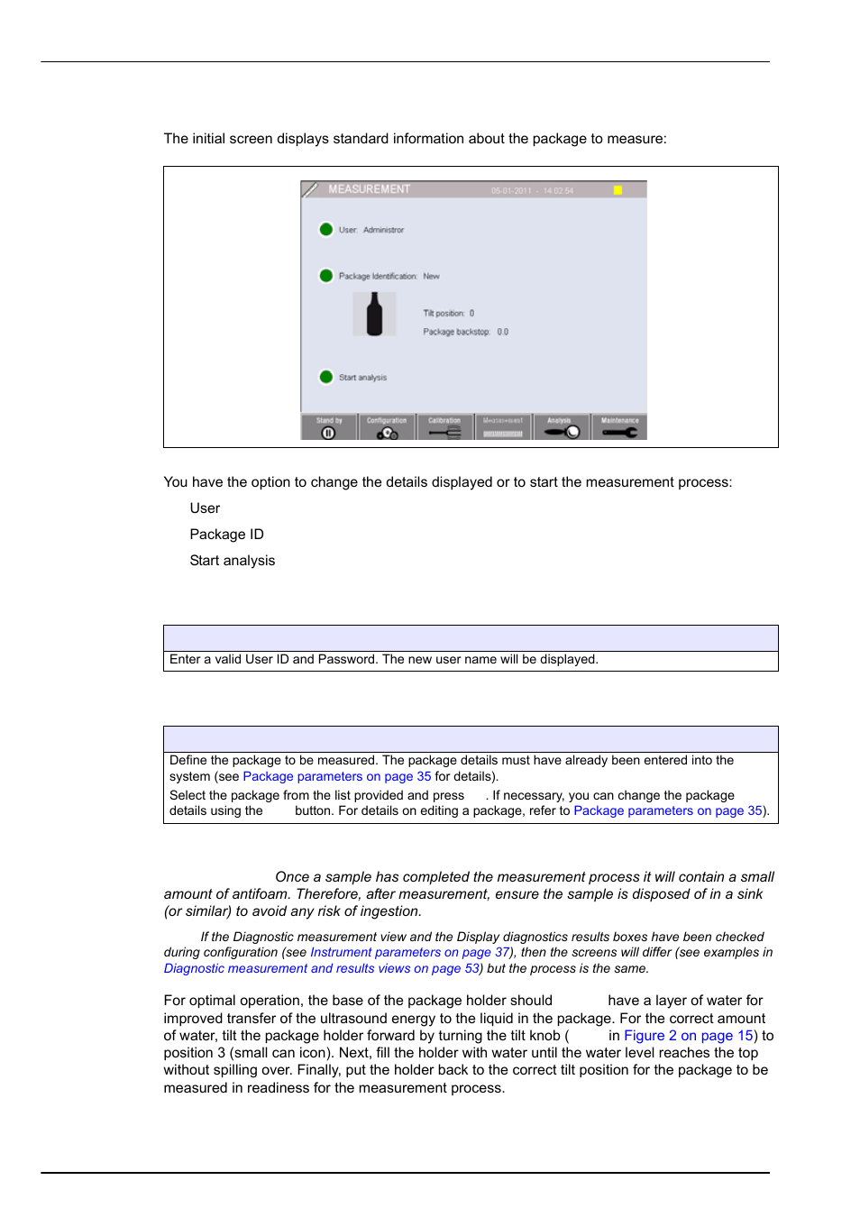 1 main screen, 1 user, 2 package id | 3 start analysis, 1 user 7.1.2 package id 7.1.3 start analysis, Measurement | Hach-Lange ORBISPHERE 6110 User Manual User Manual | Page 52 / 76