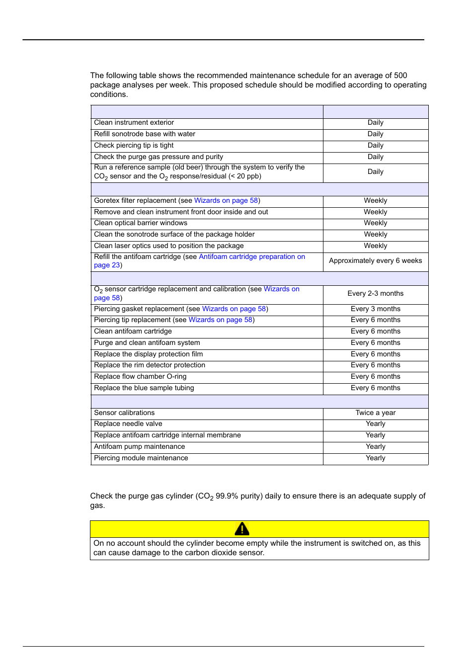 Section 9 maintenance, 1 schedule, 2 purge gas cylinder | 1 schedule 9.2 purge gas cylinder | Hach-Lange ORBISPHERE 6110 User Manual User Manual | Page 59 / 76