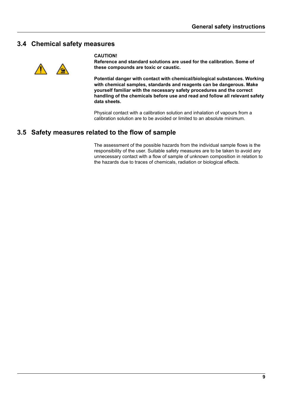 4 chemical safety measures, 5 safety measures related to the flow of sample | Hach-Lange 1200-S sc User Manual | Page 11 / 34