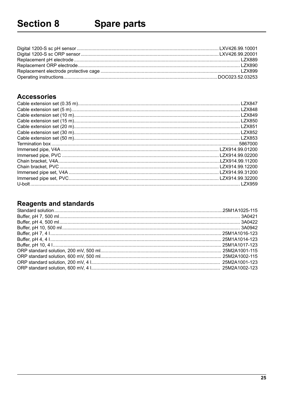 Section 8 spare parts | Hach-Lange 1200-S sc User Manual | Page 27 / 34