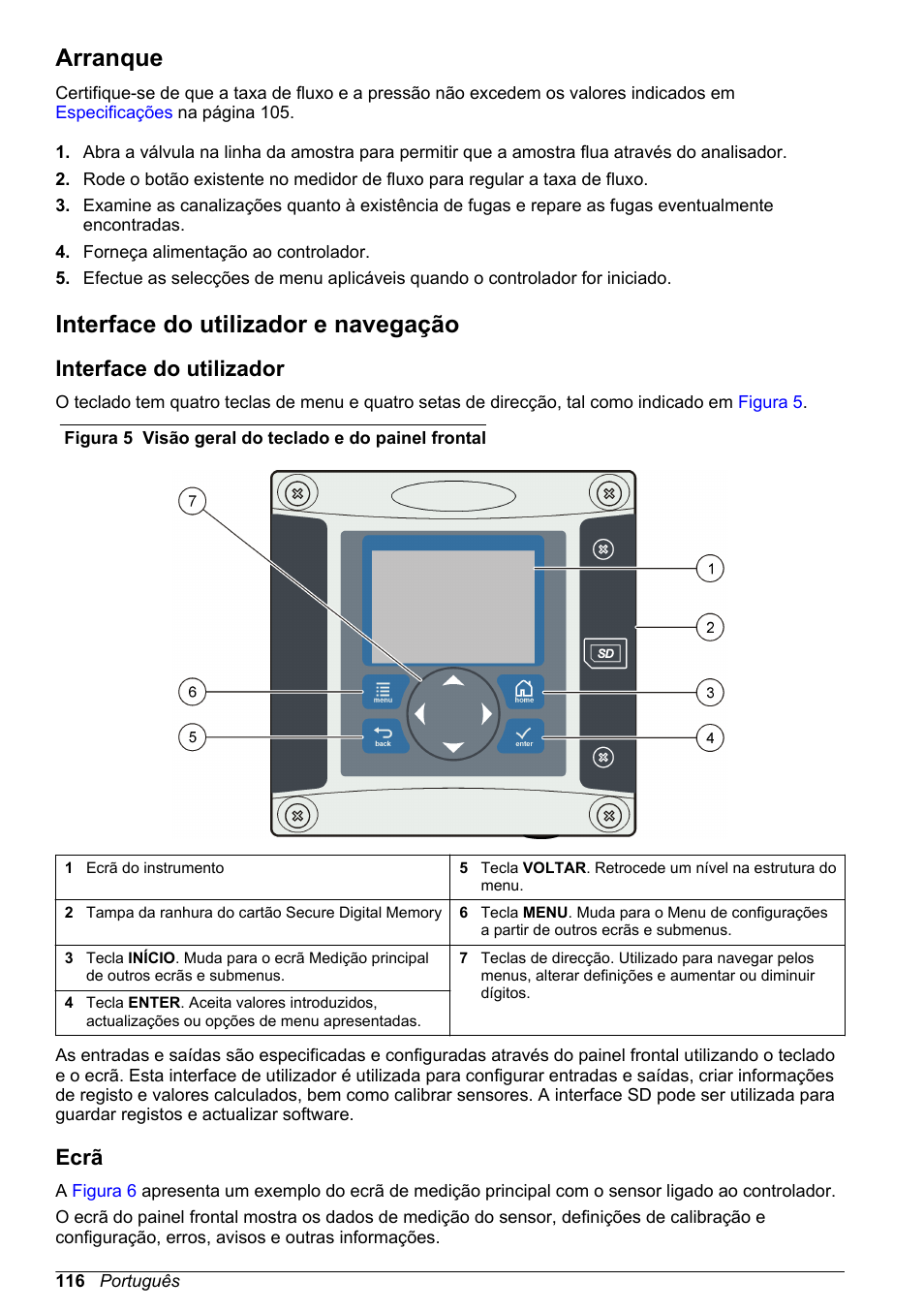 Arranque, Interface do utilizador e navegação, Interface do utilizador | Ecrã | Hach-Lange POLYMETRON 9526 User Manual | Page 116 / 224