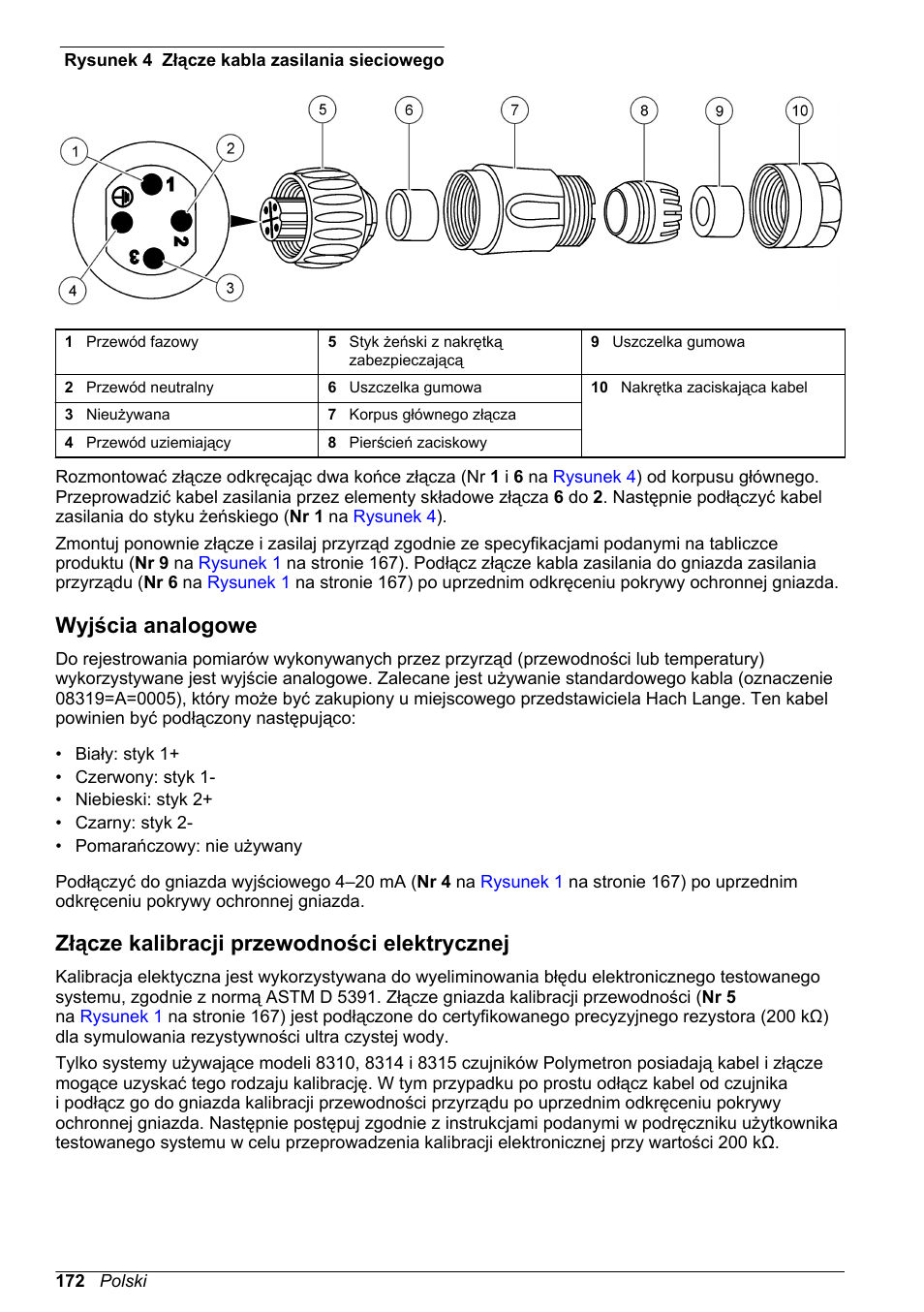 Wyjścia analogowe, Złącze kalibracji przewodności elektrycznej | Hach-Lange POLYMETRON 9526 User Manual | Page 172 / 224