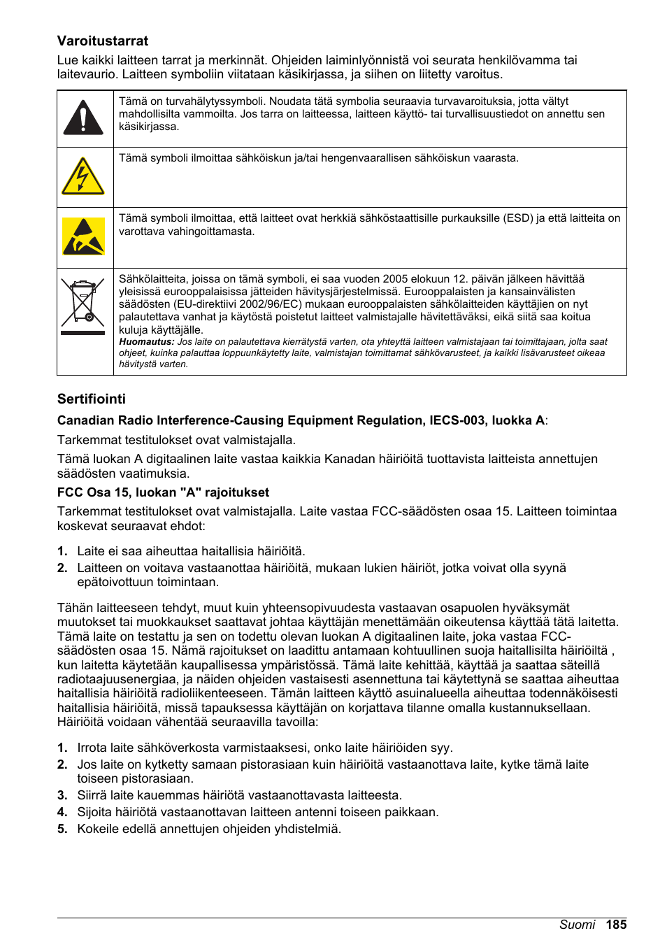 Varoitustarrat, Sertifiointi | Hach-Lange POLYMETRON 9526 User Manual | Page 185 / 224