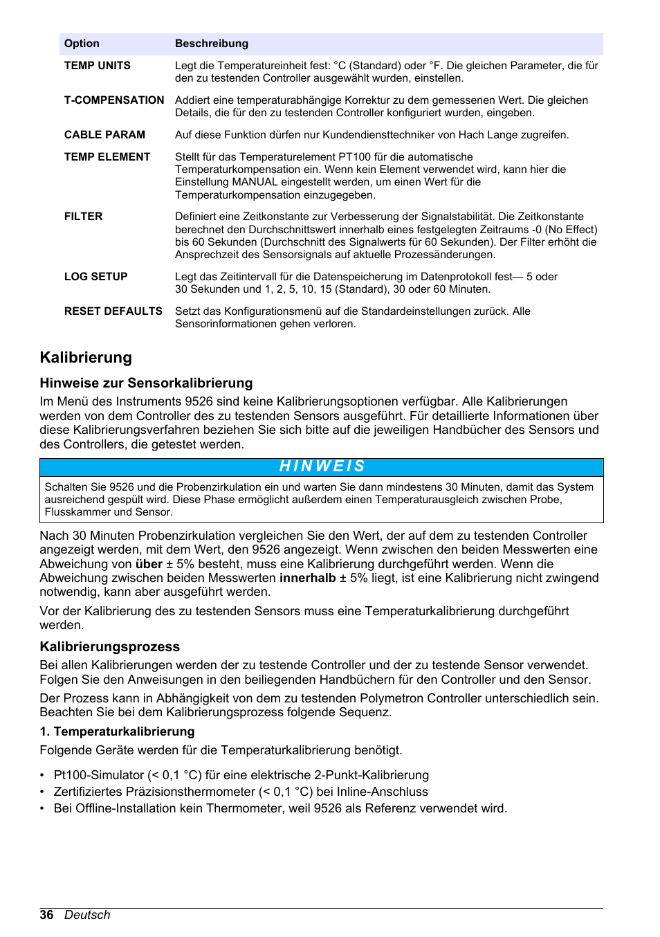 Kalibrierung, Hinweise zur sensorkalibrierung, Kalibrierungsprozess | Hach-Lange POLYMETRON 9526 User Manual | Page 36 / 224