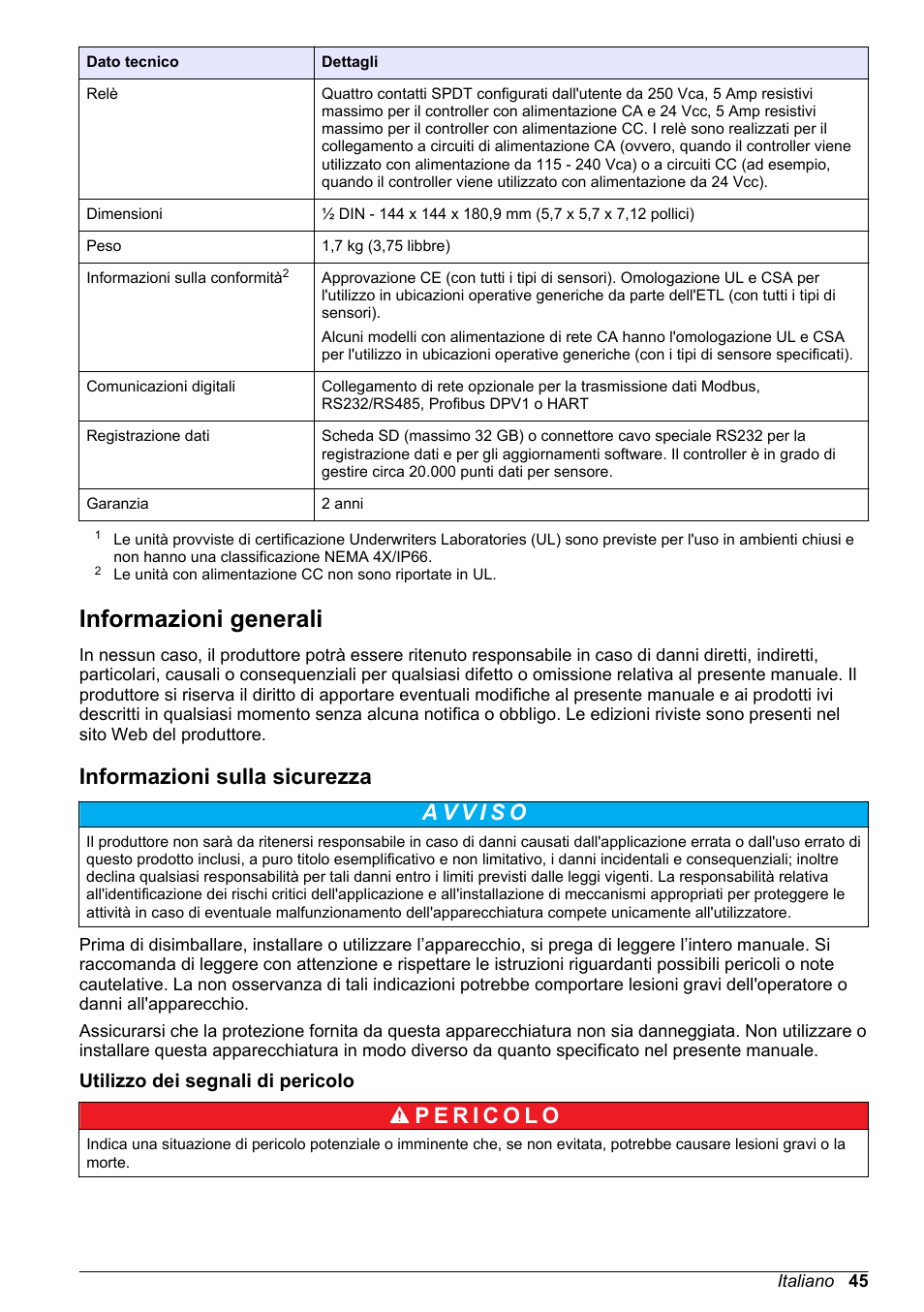 Informazioni generali, Informazioni sulla sicurezza, Utilizzo dei segnali di pericolo | Hach-Lange POLYMETRON 9526 User Manual | Page 45 / 224