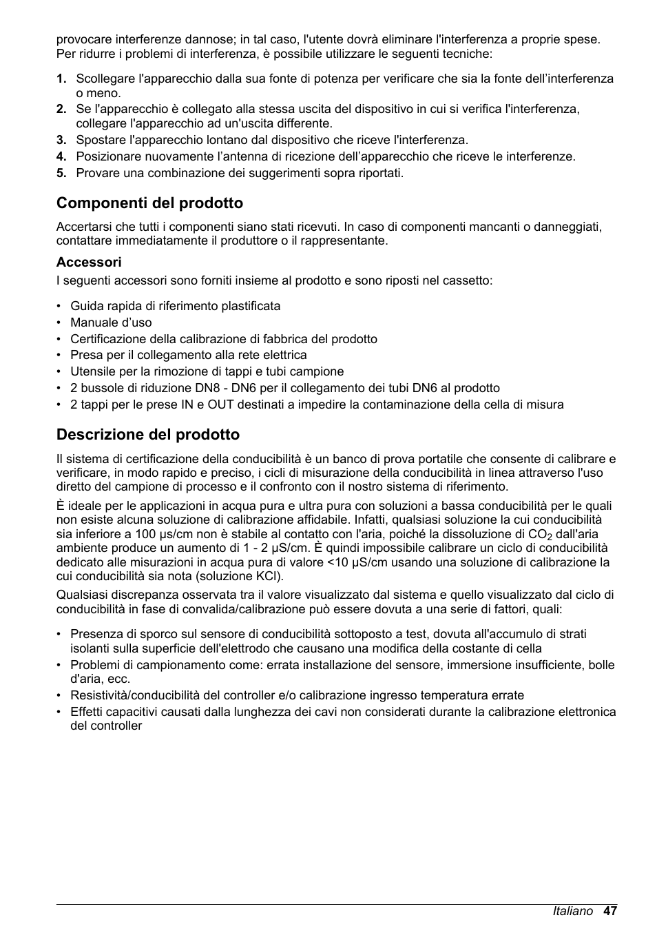 Componenti del prodotto, Accessori, Descrizione del prodotto | Hach-Lange POLYMETRON 9526 User Manual | Page 47 / 224