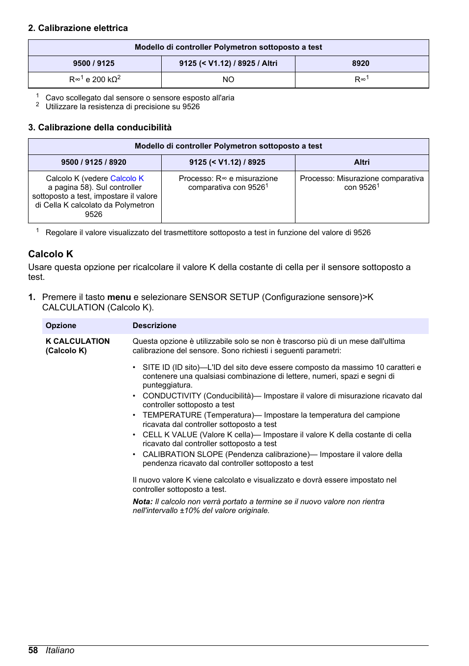 Calcolo k | Hach-Lange POLYMETRON 9526 User Manual | Page 58 / 224