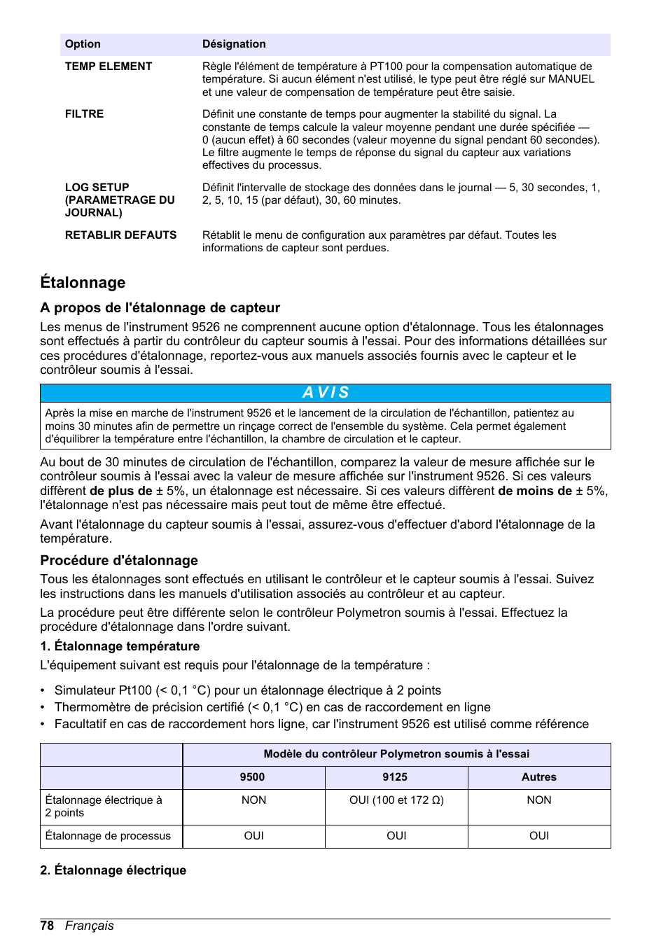 Étalonnage, A propos de l'étalonnage de capteur, Procédure d'étalonnage | A v i s | Hach-Lange POLYMETRON 9526 User Manual | Page 78 / 224