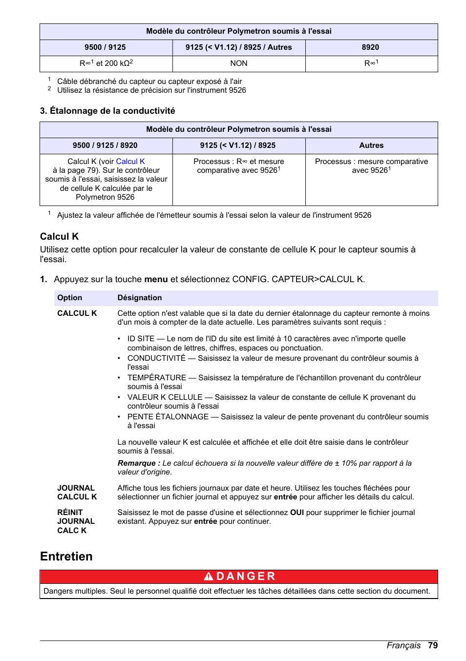 Calcul k, Entretien | Hach-Lange POLYMETRON 9526 User Manual | Page 79 / 224