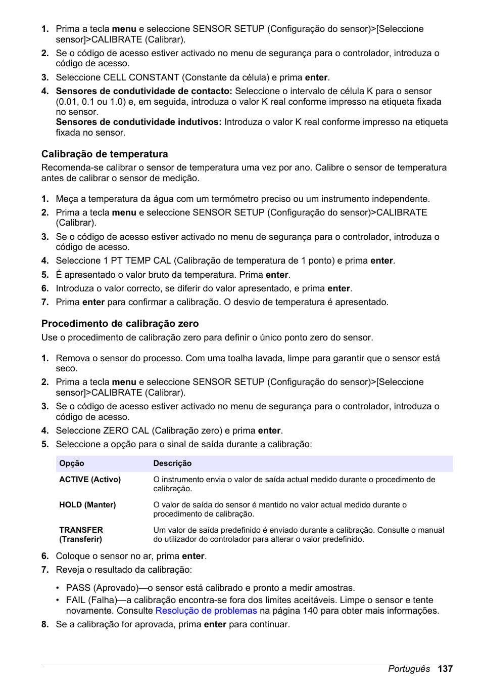 Calibração de temperatura, Procedimento de calibração zero | Hach-Lange POLYMETRON 9523 Basic User Manual User Manual | Page 137 / 254