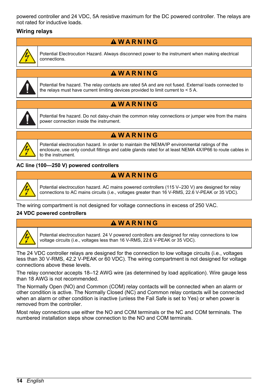 Wiring relays | Hach-Lange POLYMETRON 9523 Basic User Manual User Manual | Page 14 / 254