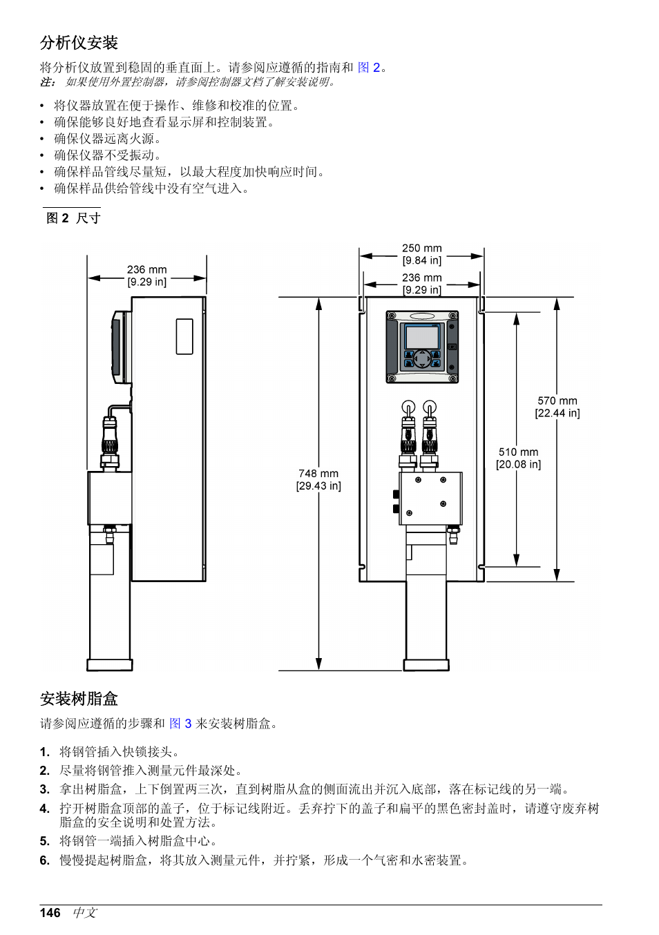 分析仪安装, 安装树脂盒 | Hach-Lange POLYMETRON 9523 Basic User Manual User Manual | Page 146 / 254