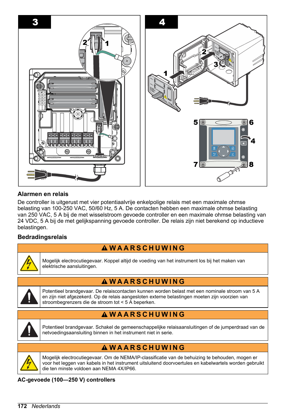 Alarmen en relais, Bedradingsrelais | Hach-Lange POLYMETRON 9523 Basic User Manual User Manual | Page 172 / 254