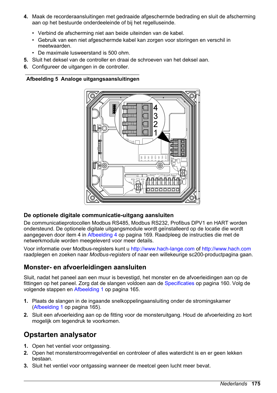 Monster- en afvoerleidingen aansluiten, Opstarten analysator, Afbeelding 5 | Hach-Lange POLYMETRON 9523 Basic User Manual User Manual | Page 175 / 254
