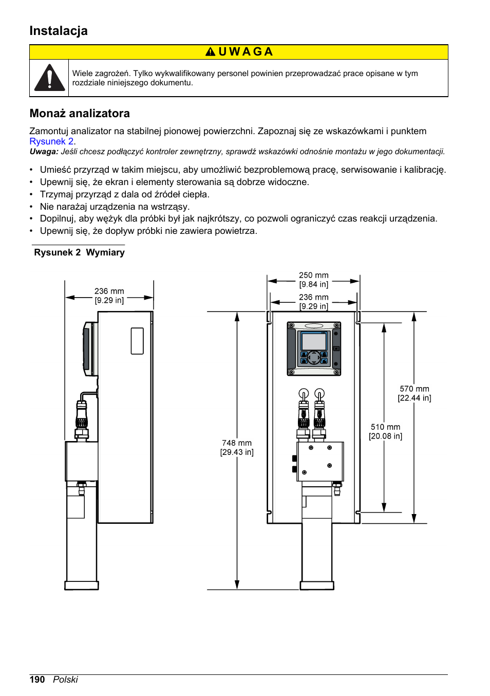 Instalacja, Monaż analizatora | Hach-Lange POLYMETRON 9523 Basic User Manual User Manual | Page 190 / 254