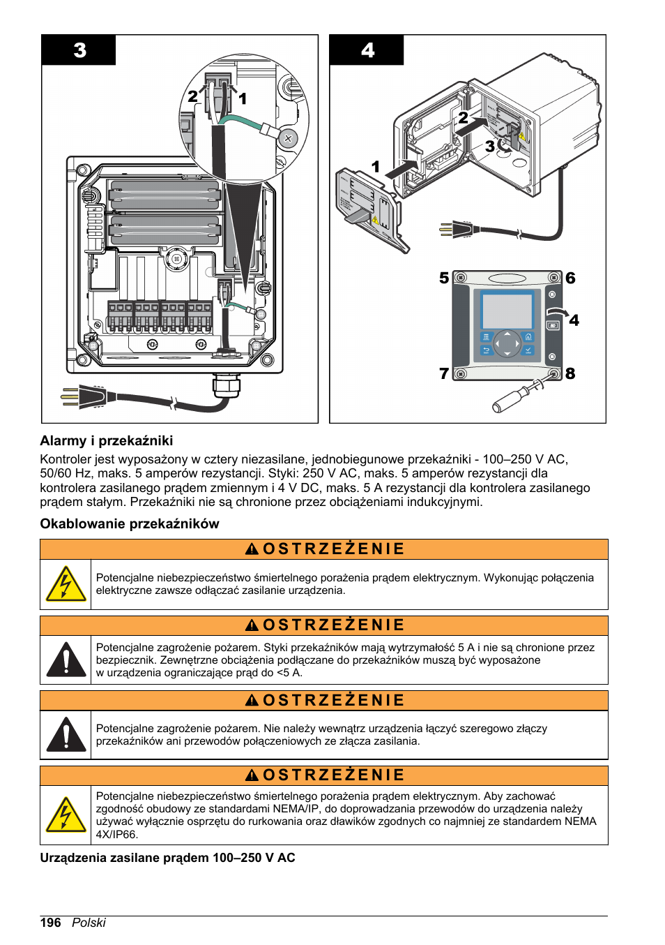 Alarmy i przekaźniki, Okablowanie przekaźników | Hach-Lange POLYMETRON 9523 Basic User Manual User Manual | Page 196 / 254