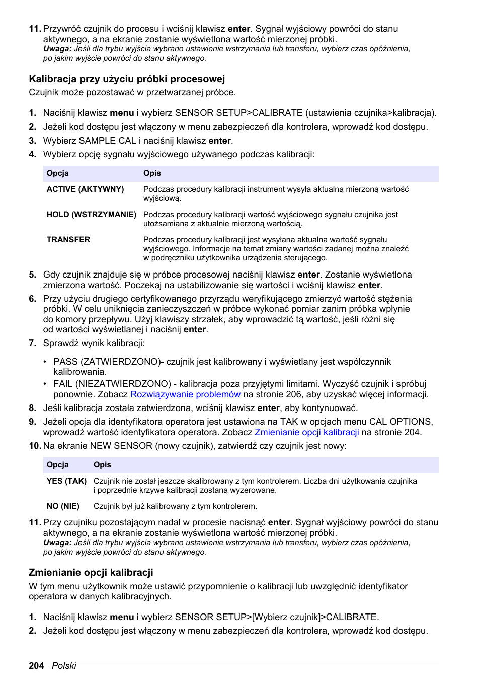 Kalibracja przy użyciu próbki procesowej, Zmienianie opcji kalibracji, Na stronie | Hach-Lange POLYMETRON 9523 Basic User Manual User Manual | Page 204 / 254