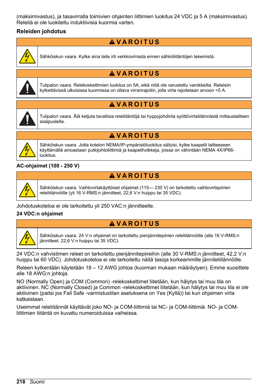 Releiden johdotus | Hach-Lange POLYMETRON 9523 Basic User Manual User Manual | Page 218 / 254
