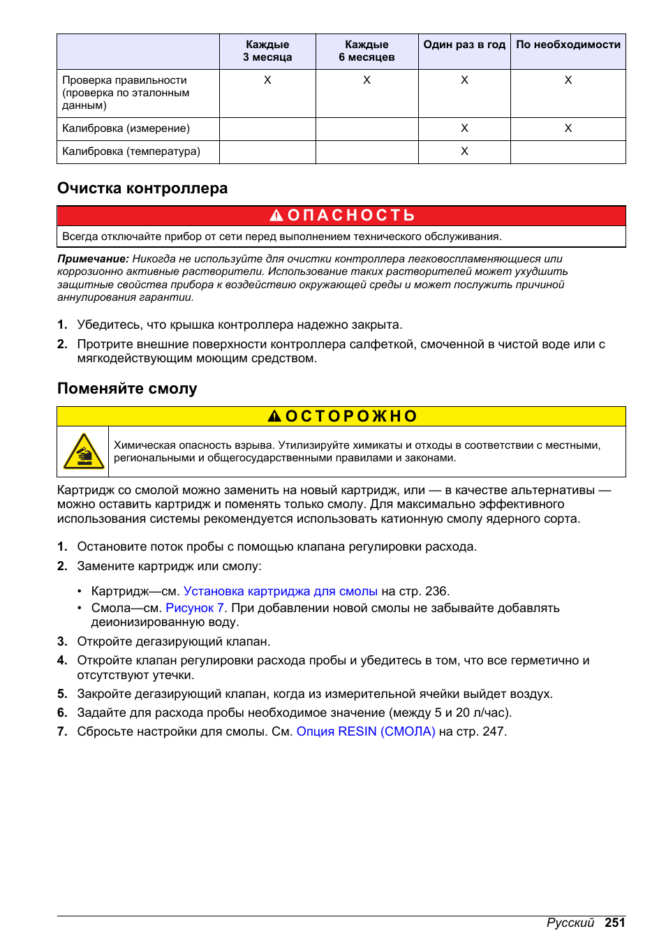 Очистка контроллера, Поменяйте смолу | Hach-Lange POLYMETRON 9523 Basic User Manual User Manual | Page 251 / 254