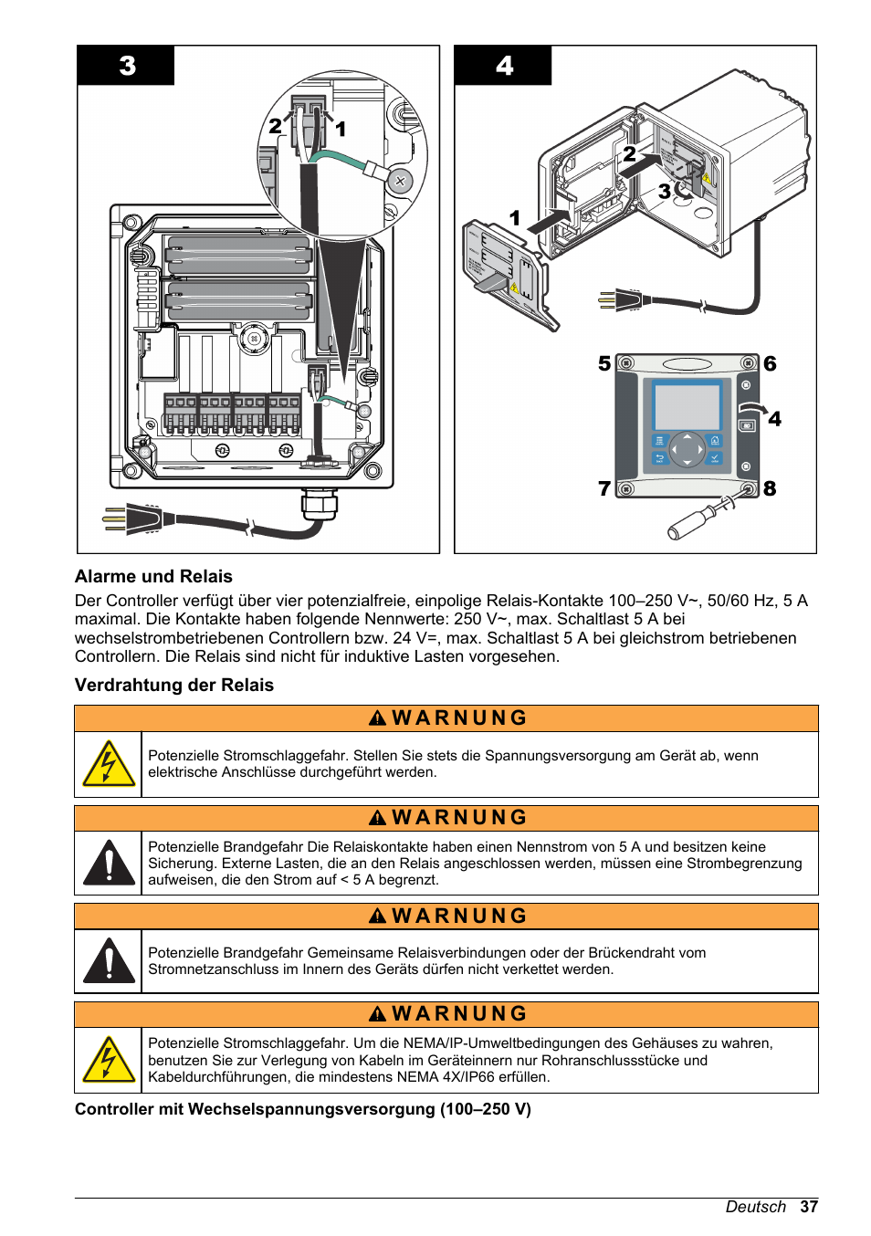 Alarme und relais, Verdrahtung der relais | Hach-Lange POLYMETRON 9523 Basic User Manual User Manual | Page 37 / 254
