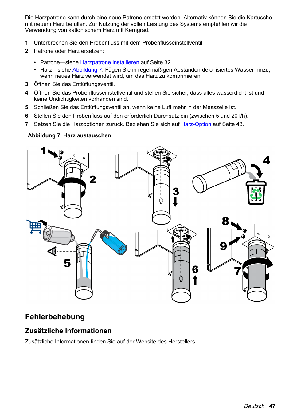 Fehlerbehebung, Zusätzliche informationen, Auf seite 47 | Hach-Lange POLYMETRON 9523 Basic User Manual User Manual | Page 47 / 254