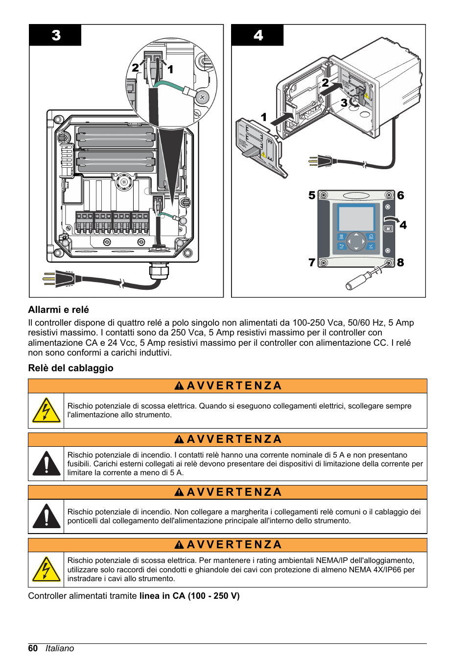 Allarmi e relé, Relè del cablaggio | Hach-Lange POLYMETRON 9523 Basic User Manual User Manual | Page 60 / 254