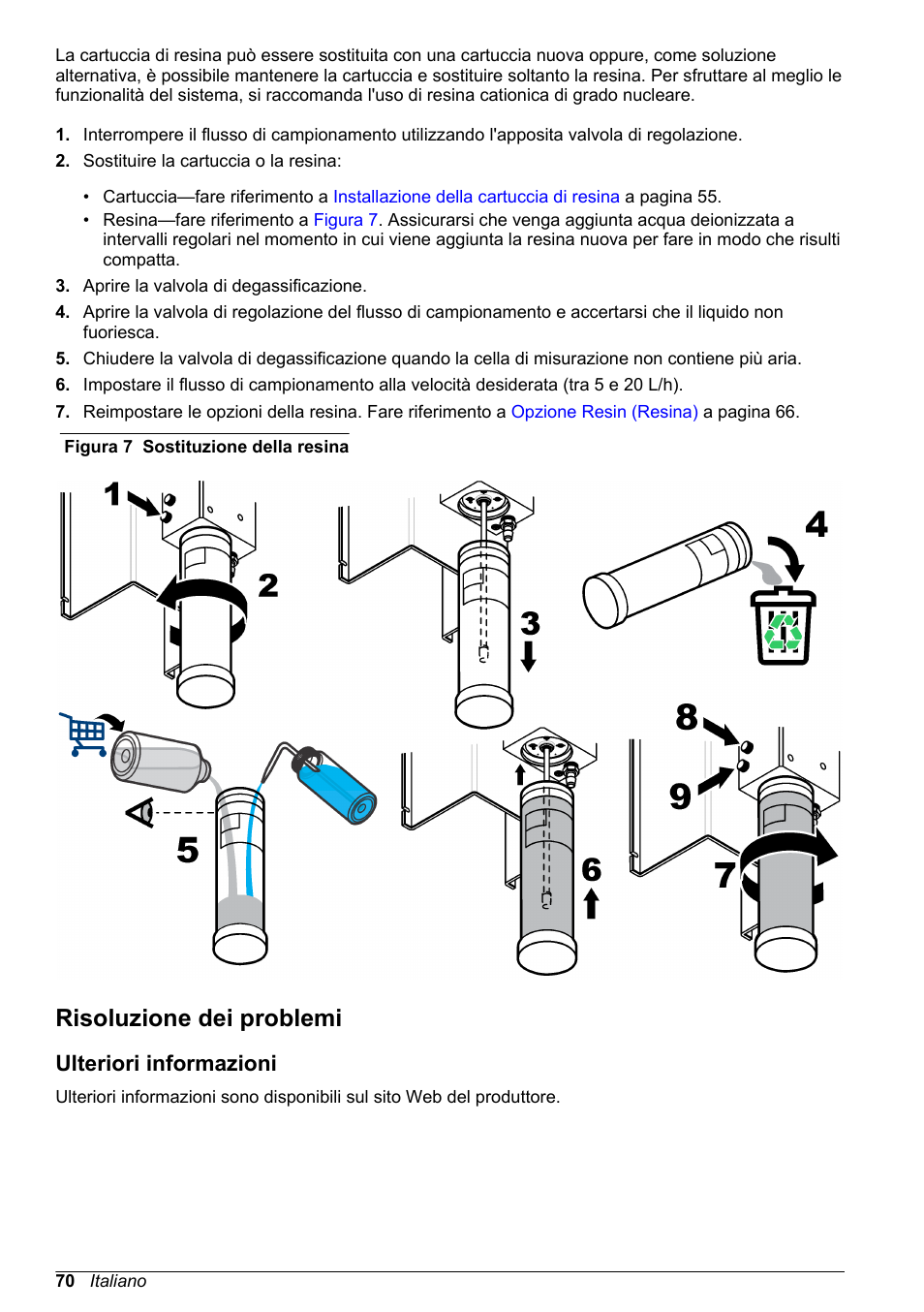 Risoluzione dei problemi, Ulteriori informazioni, Ulteriori informazioni, fare riferimento a | Hach-Lange POLYMETRON 9523 Basic User Manual User Manual | Page 70 / 254
