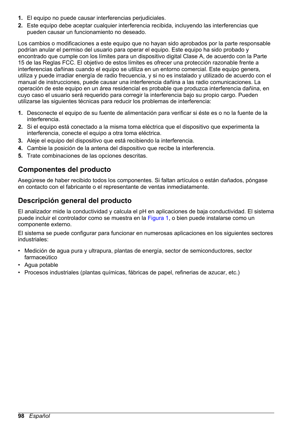 Componentes del producto, Descripción general del producto | Hach-Lange POLYMETRON 9523 Basic User Manual User Manual | Page 98 / 254