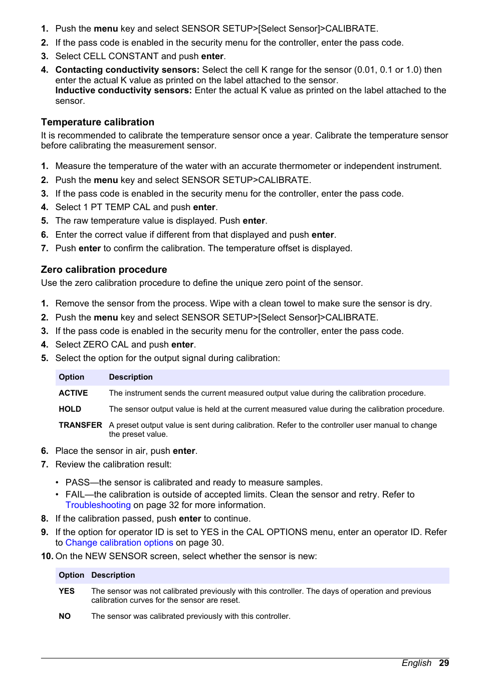 Temperature calibration, Zero calibration procedure, Temperature calibration zero calibration procedure | Hach-Lange POLYMETRON 9523 User Manual User Manual | Page 31 / 44