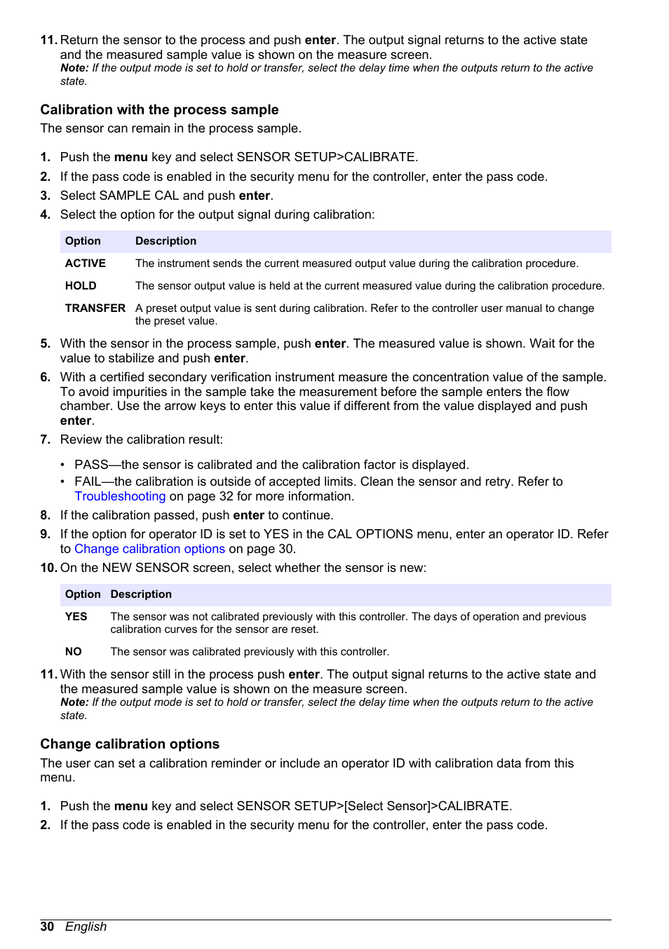 Calibration with the process sample, Change calibration options | Hach-Lange POLYMETRON 9523 User Manual User Manual | Page 32 / 44